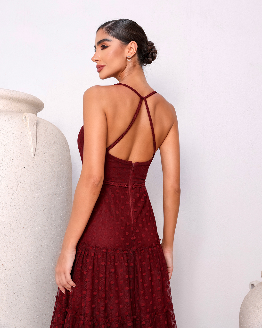 Dot Clothing - Dress Dot Clothing Long Tulle Poá Bordo - 1889BORDO