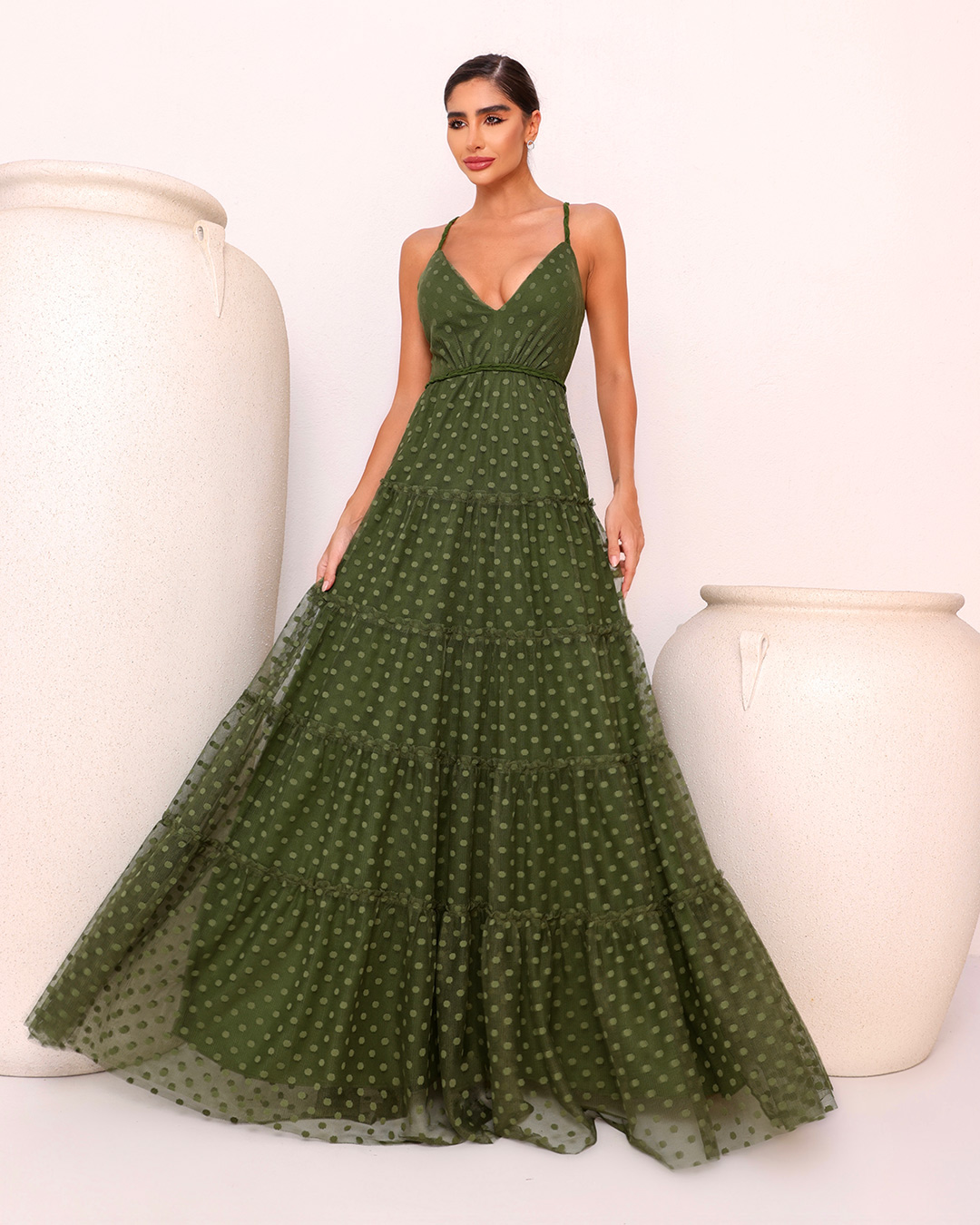 Dot Clothing - Dress Dot Clothing Long tulle Poá Verde - 1889VERDE