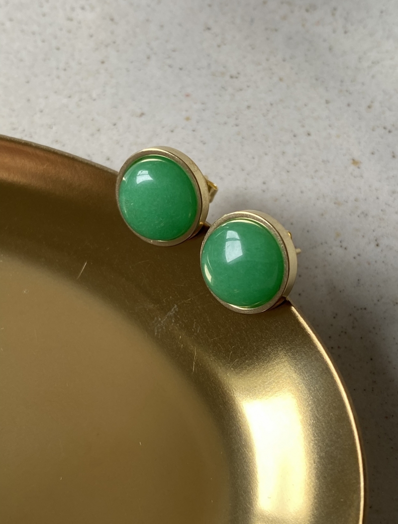 Mikabe - Green Jade Button Earring - MK1510