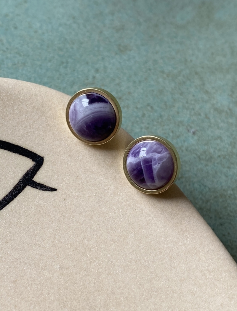 Mikabe - Amethyst Button Earring - MK1513
