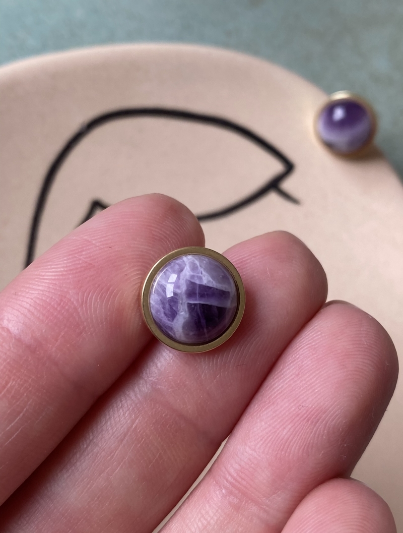 Mikabe - Amethyst Button Earring - MK1513