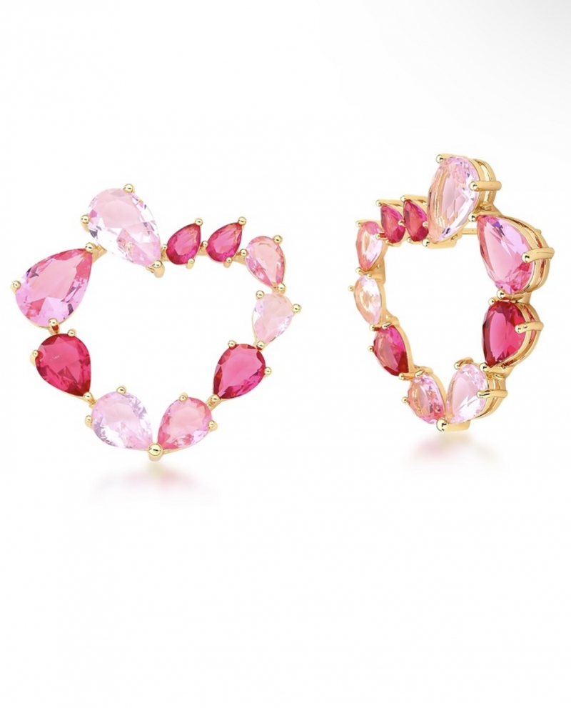 Mikabe - Earring Heart Rose and Pink Crystals - MK1517
