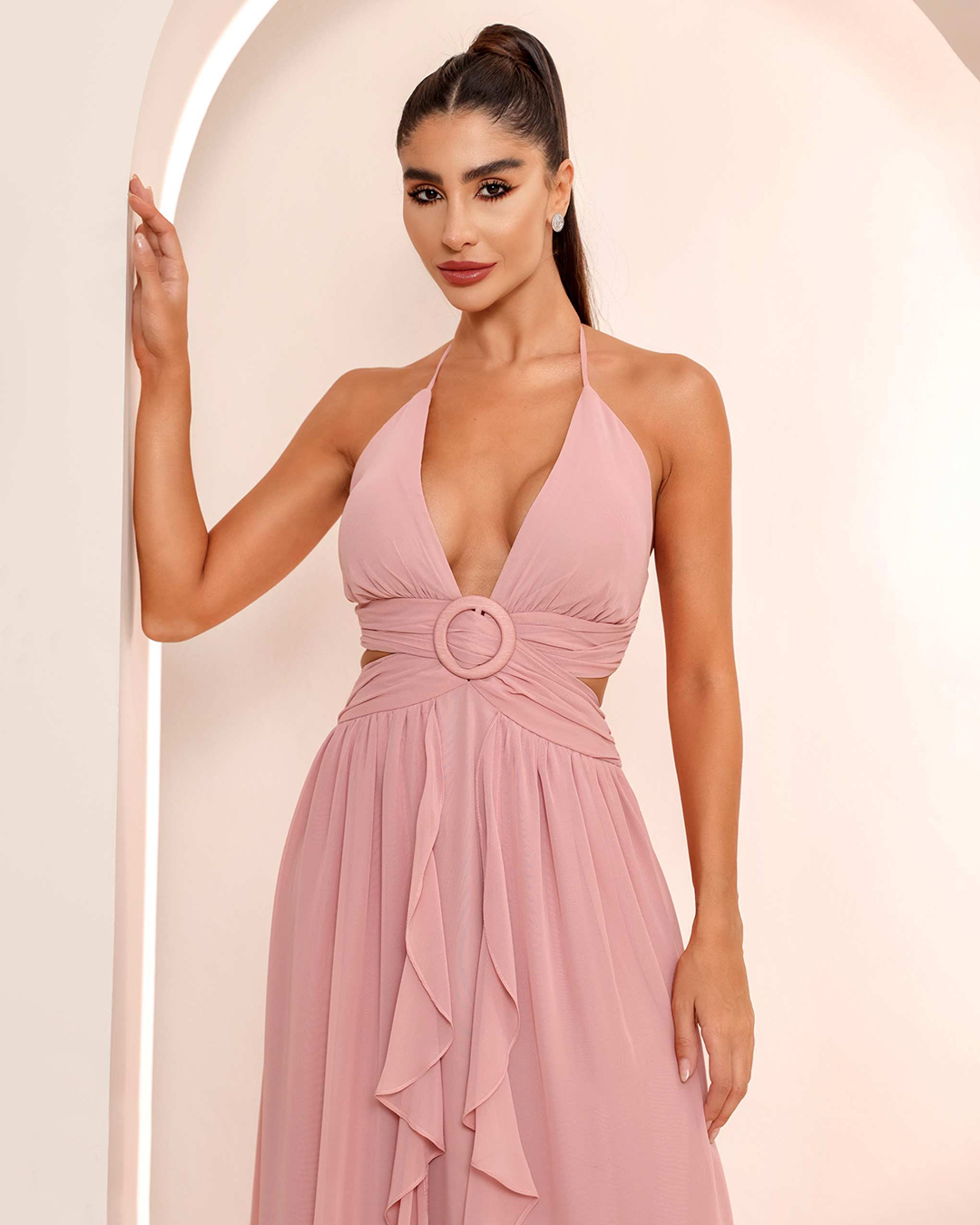 Dot Clothing - Dress Dot Clothing Long Buckle Rose - 1861ROSE