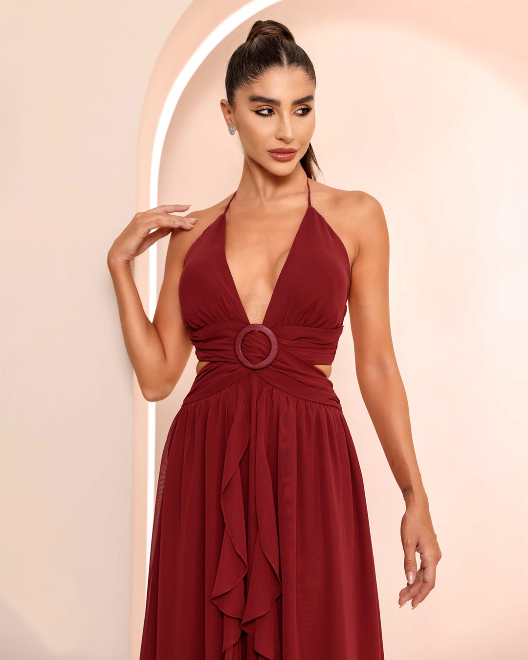 Dot Clothing - Dress Dot Clothing Long Buckle Bordo - 1861BORDO