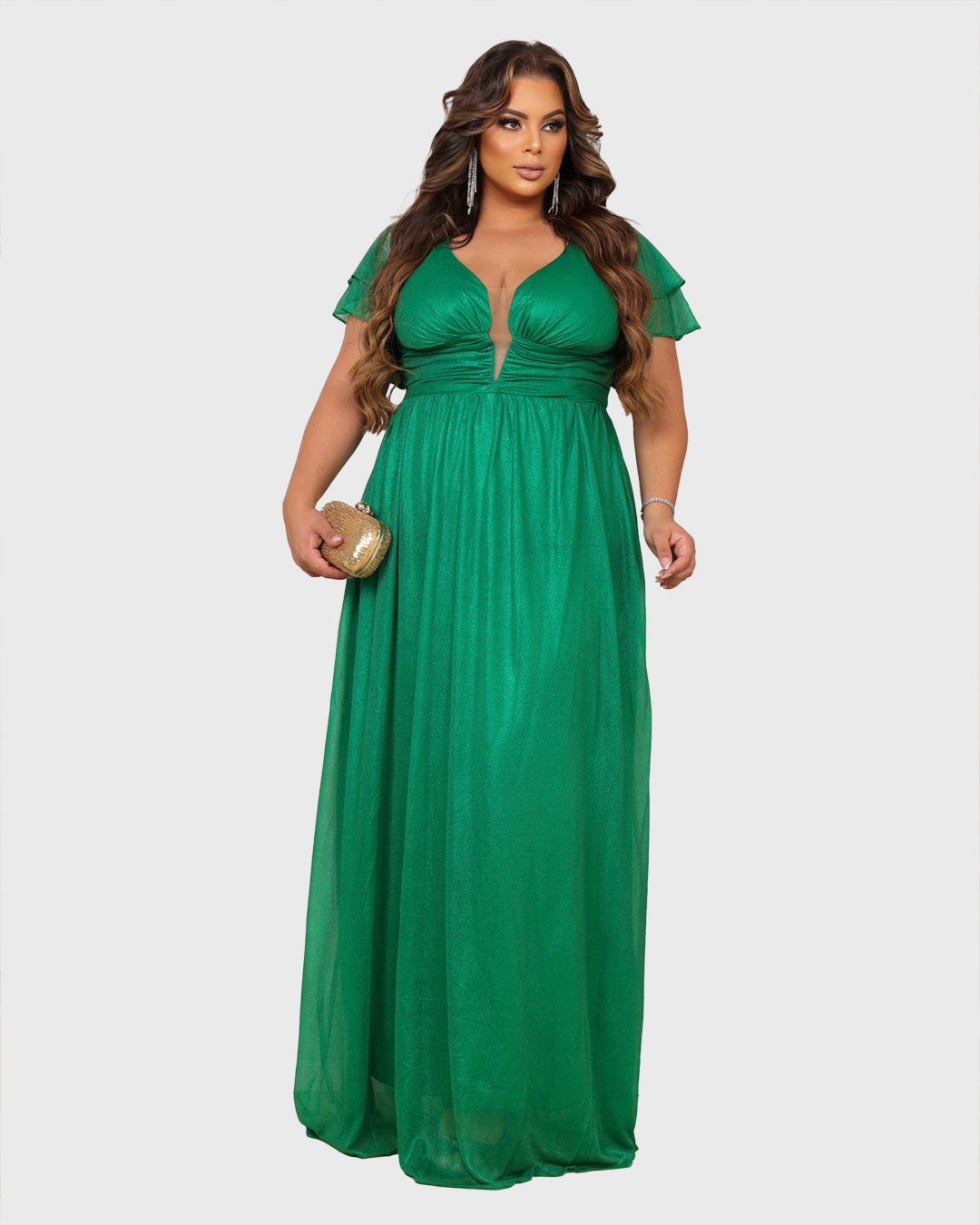 Cappuccino - Dress Cappuccino Long Green Neckline - 8J177PSVERDE