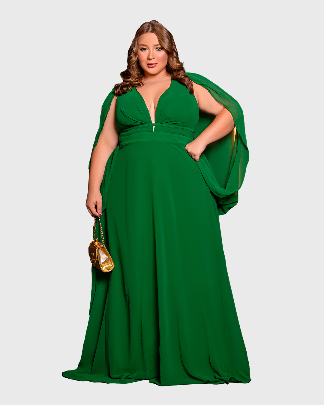 Cappuccino - Dress Cappuccino Long Detail Green Shoulder - 8J172PSVERDE