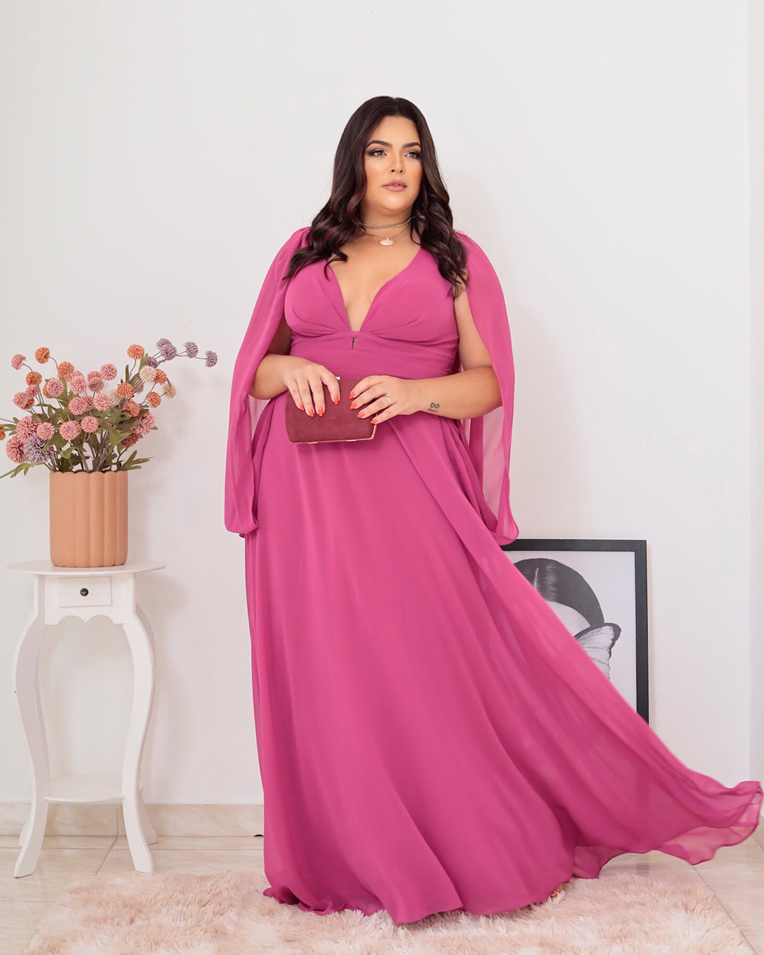 Cappuccino - Dress Cappuccino Long Detail Pink Shoulder - 8J172PSROSA