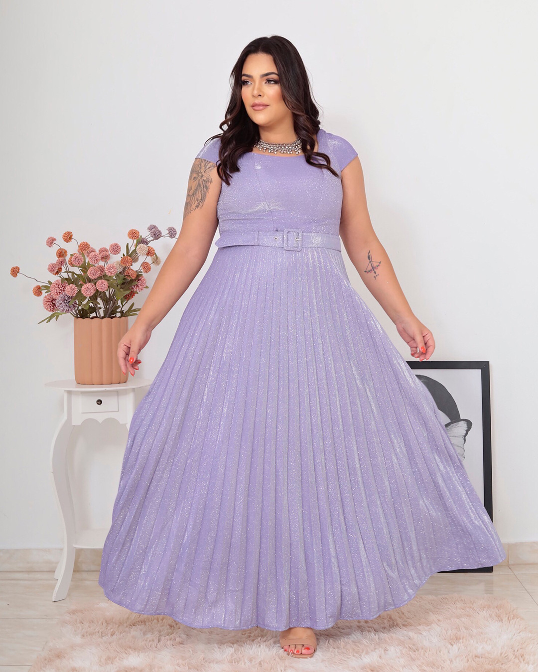 Cappuccino - Dress Cappuccino Long Pleated Lavender - 8J200PSLAV