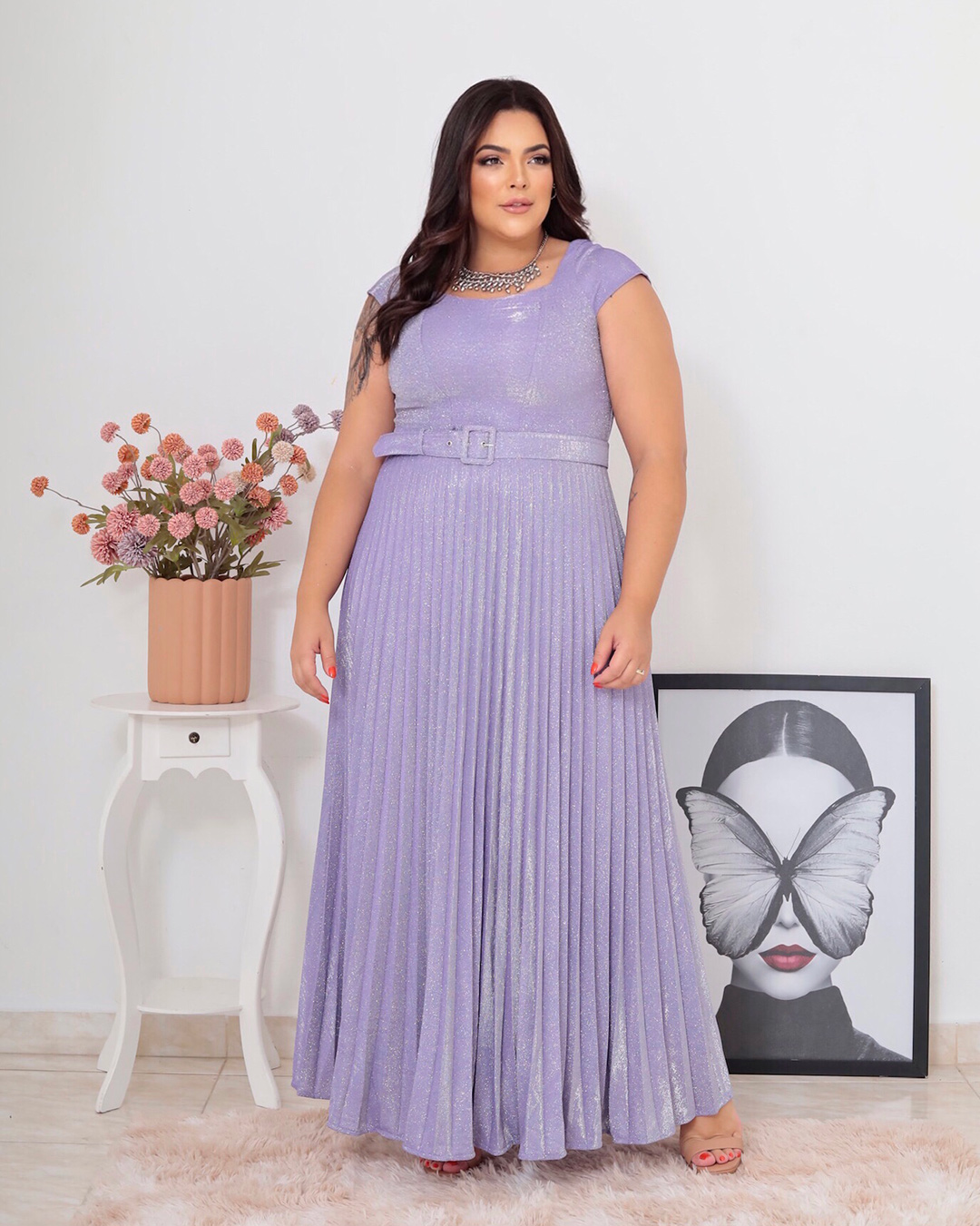 Cappuccino - Dress Cappuccino Long Pleated Lavender - 8J200PSLAV