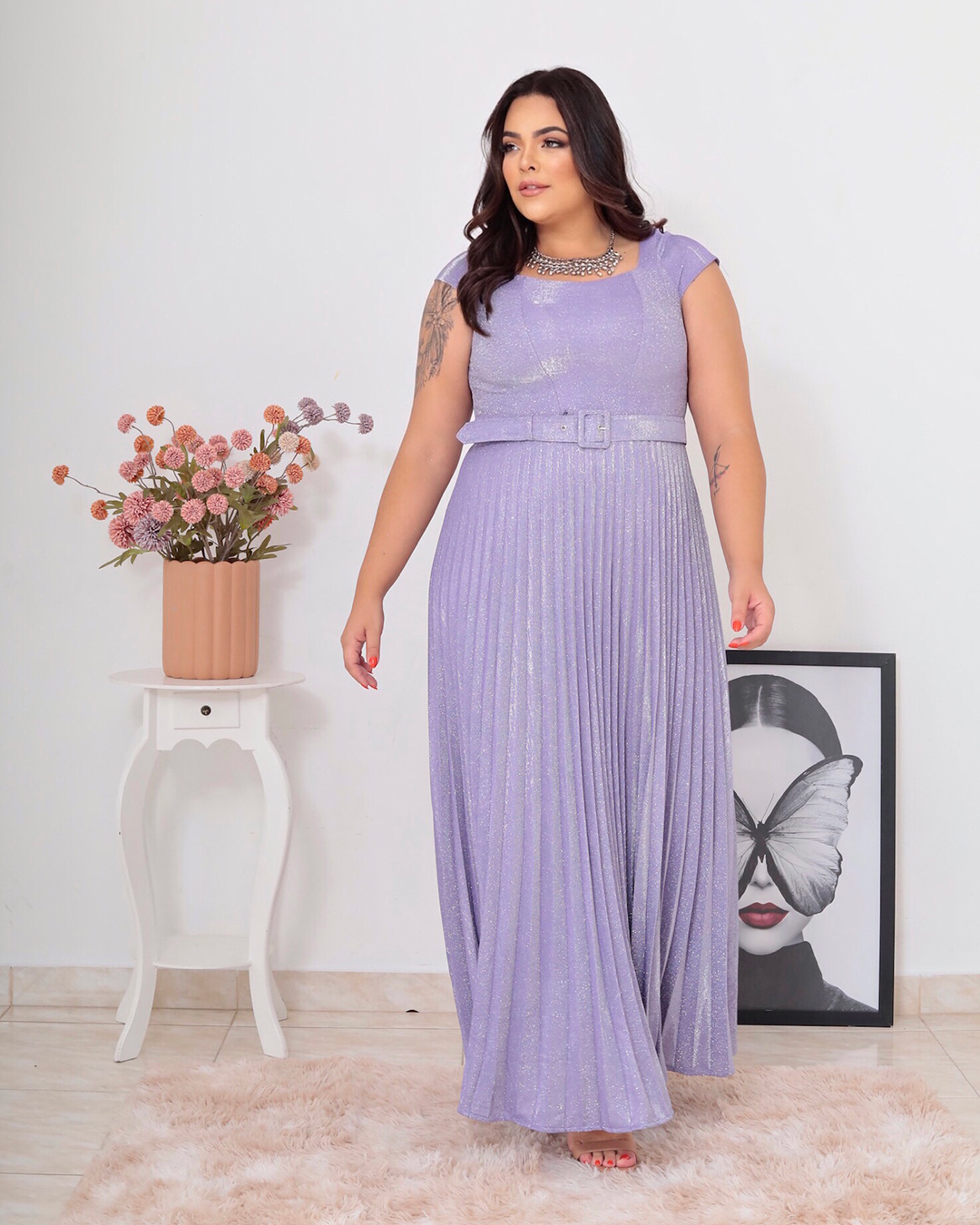 Cappuccino - Dress Cappuccino Long Pleated Lavender - 8J200PSLAV