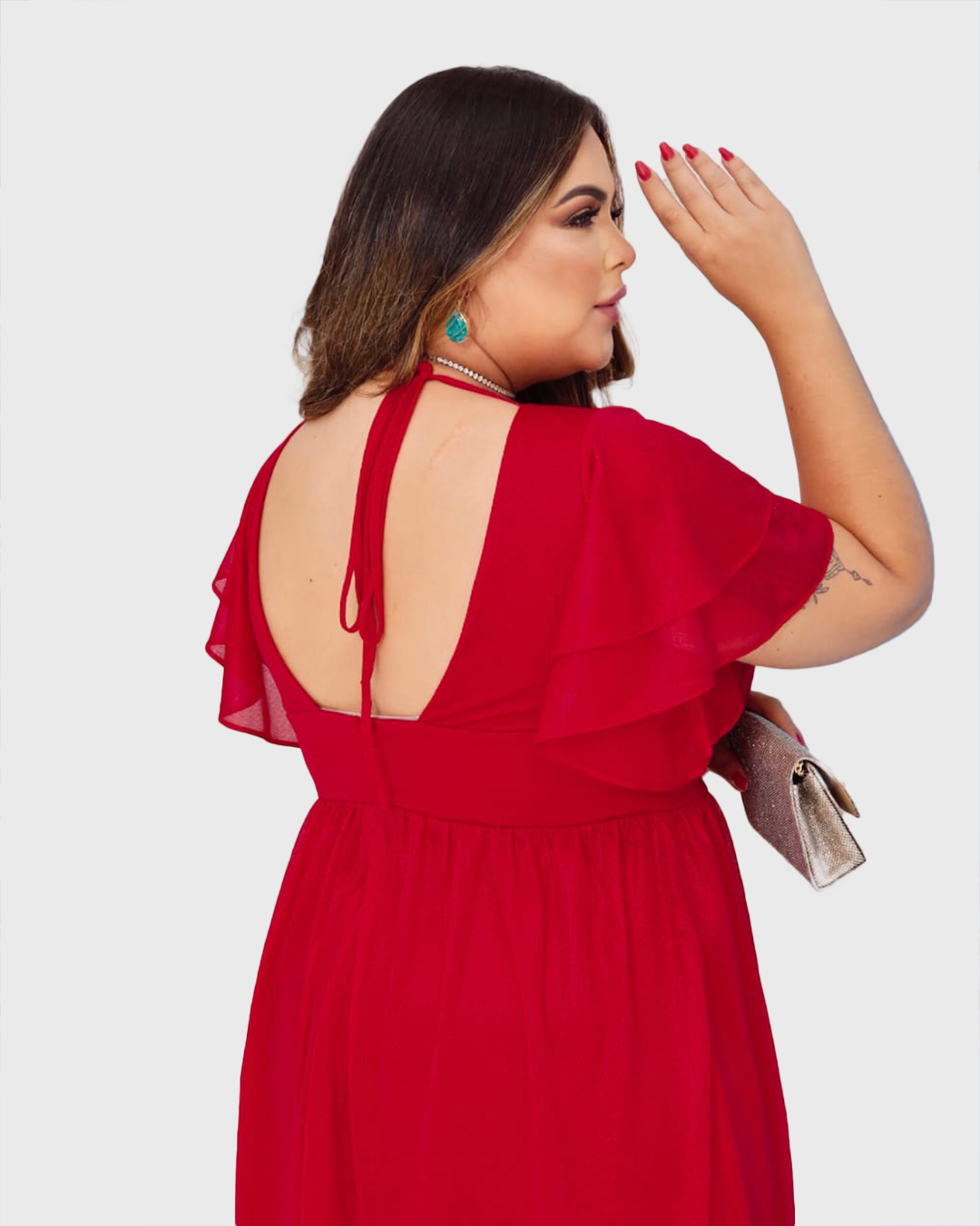 Cappuccino - Dress Cappuccino Long Detail Red Shoulder - 8J177PSVERM