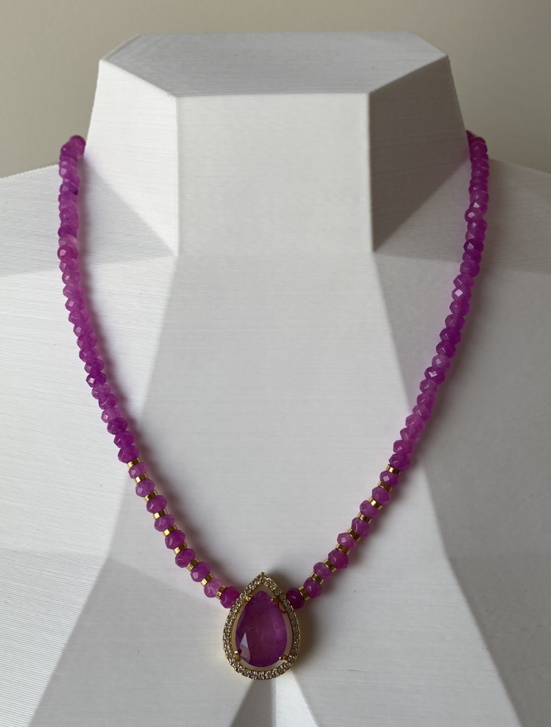 Mikabe - Necklace Fuchsia Stones with Pendant - MK1548