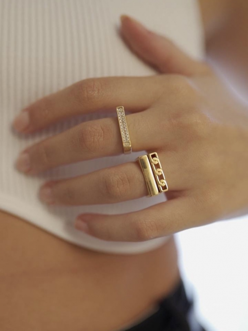 Mikabe - Gold Link Double Ring - Size 18 - MK1550