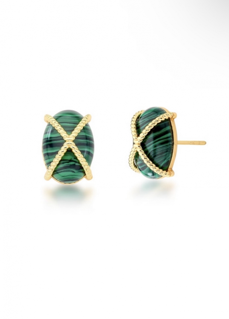 Mikabe - Malachite Oval Earring - MK1577