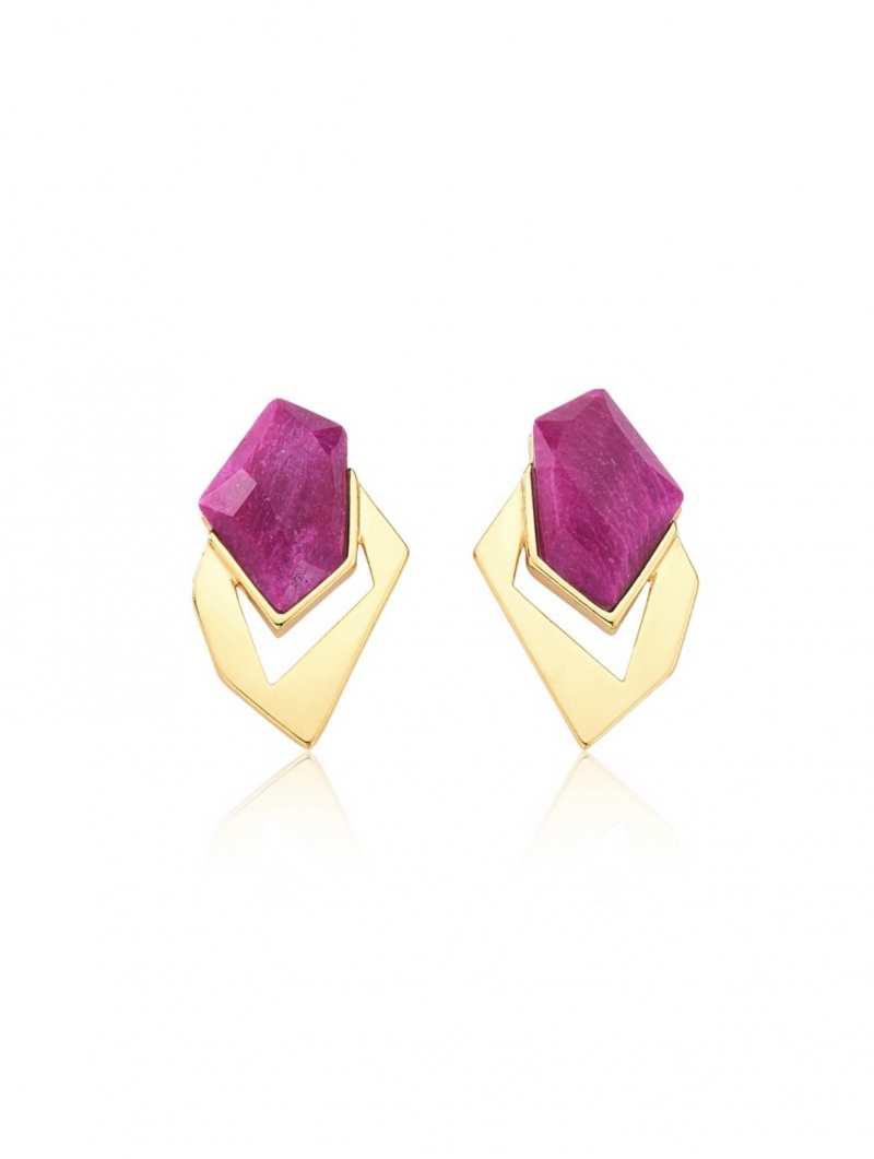 Mikabe - Pink Feldspar Geometric Earring - MK1611