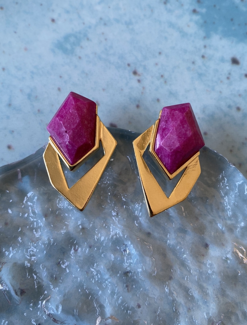 Mikabe - Pink Feldspar Geometric Earring - MK1611