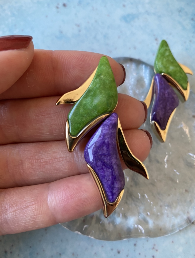 Mikabe - Earring Garden Green and Purple Feldspar - MK1617