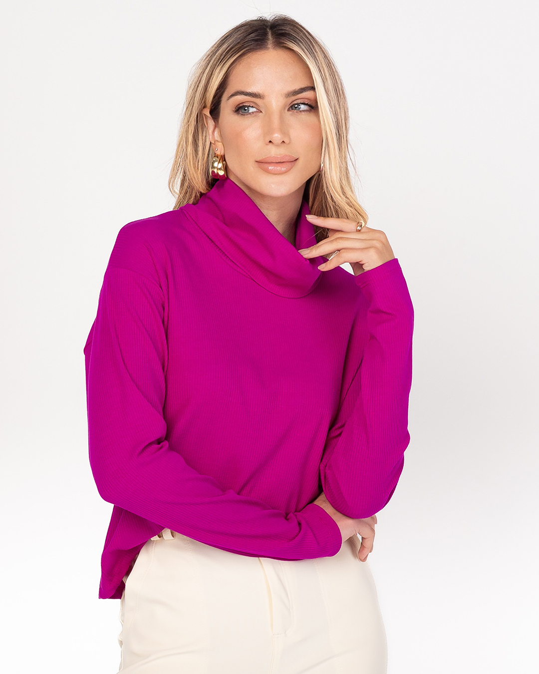 Miss Misses - Blusa Miss Misses Gola Alta Manga Longa Fucsia - D0019197