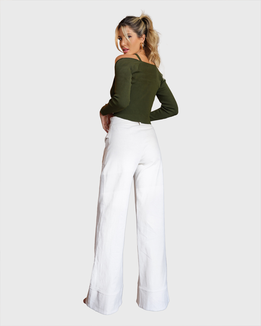 Dot Clothing - Calça Dot Clothing Pantalona com Bolso Cru - 1988CRU