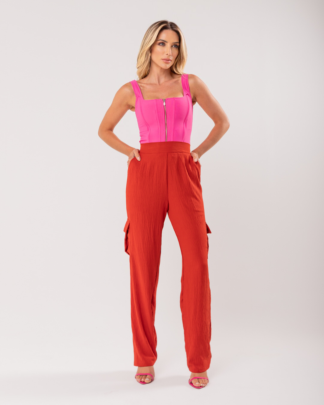 Miss Misses - Cropped Miss Misses With Zipper With Pink Fin - 18795060