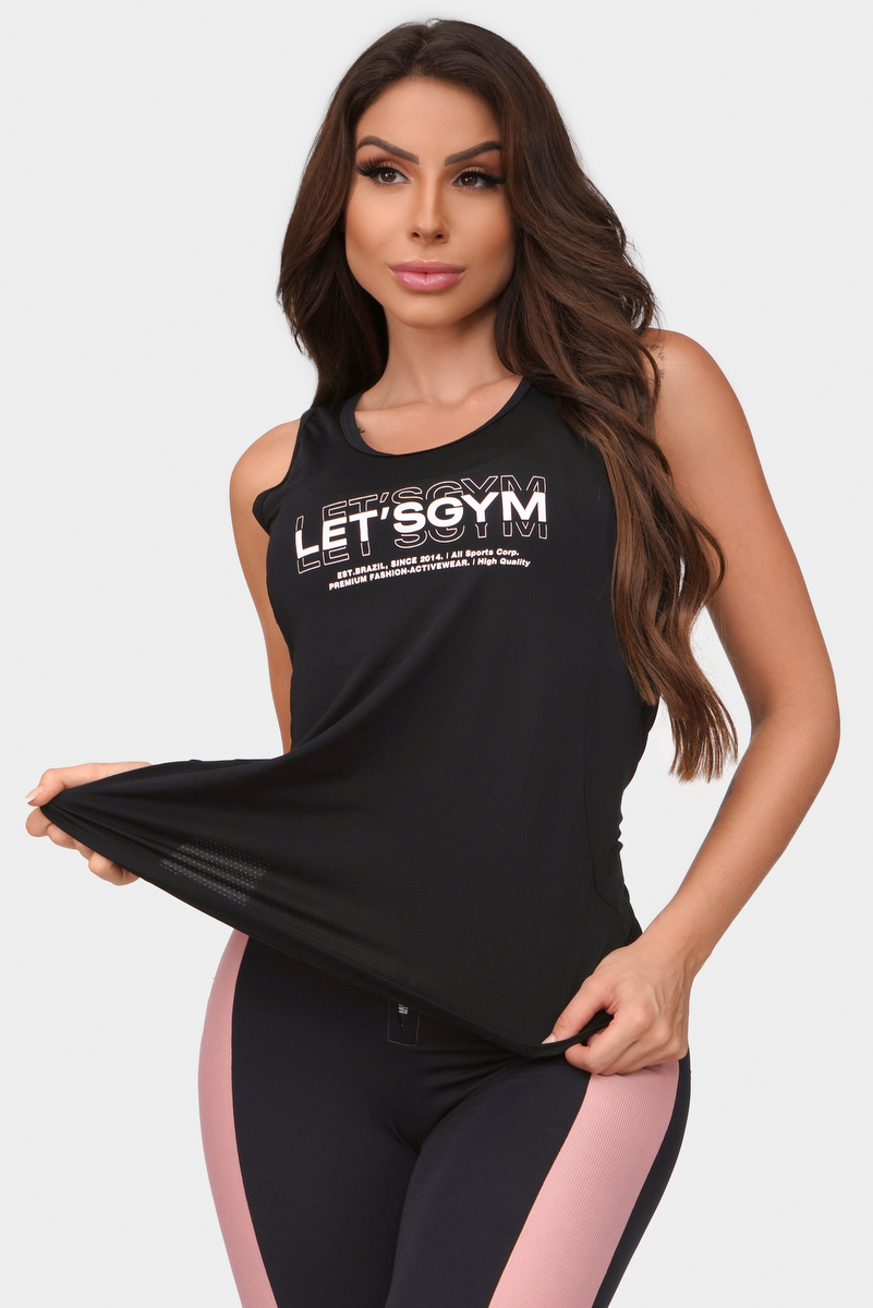 Lets Gym - Tank Shirt Fashion Activewear Black - 1997PT