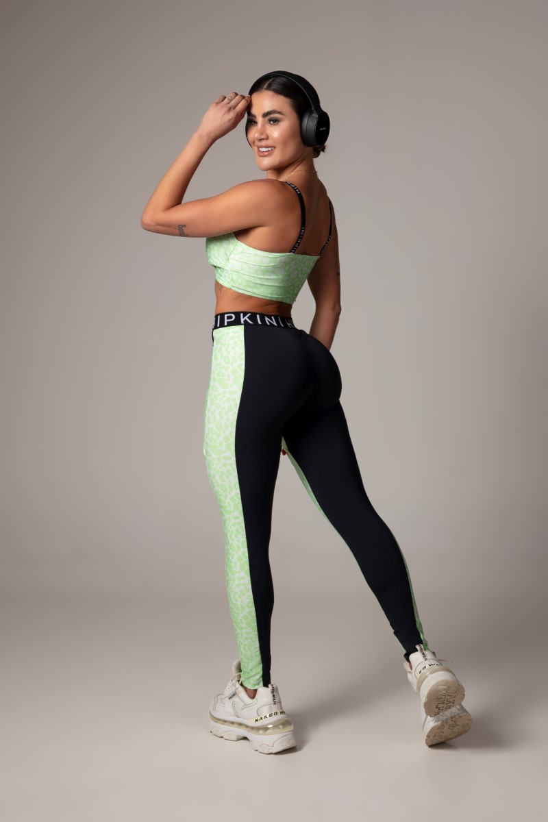 Hipkini - Legging Lately Animal Print Verde com Recortes - 33330054