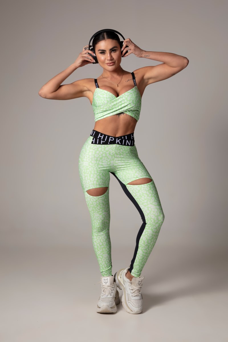 Hipkini - Legging Lately Animal Print Verde com Recortes - 33330054