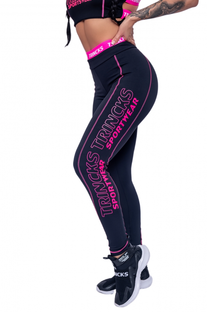 Trincks - Black and Pink Sports Top and Legging Set - 