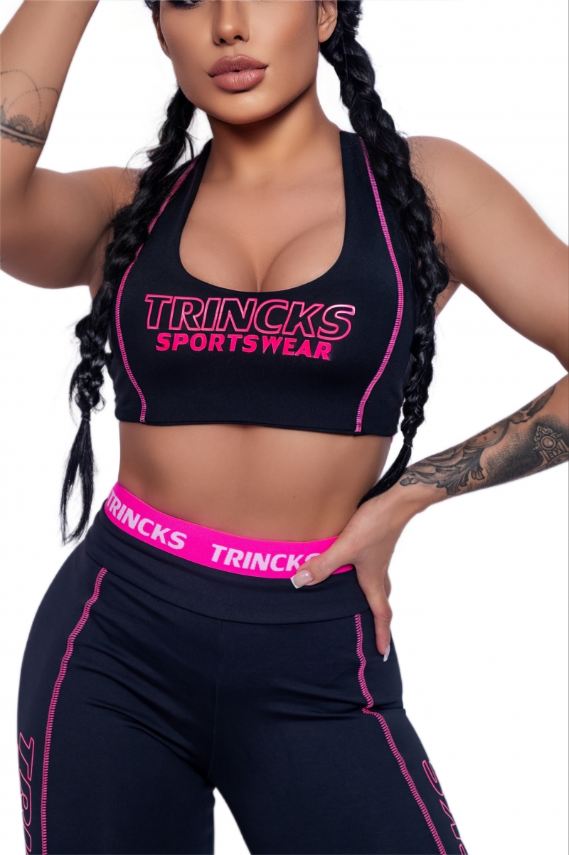 Trincks - Black and Pink Sports Top and Legging Set - 