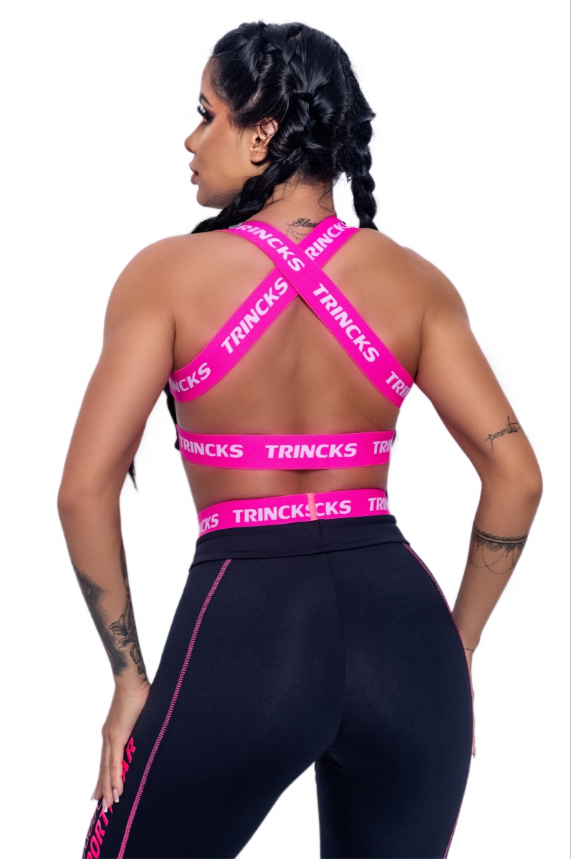 Trincks - Black and Pink Sports Top and Legging Set - 