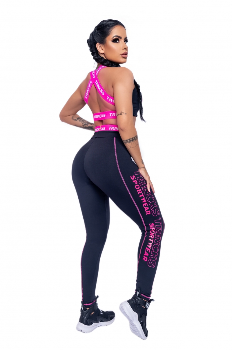 Trincks - Black and Pink Sports Top and Legging Set - 