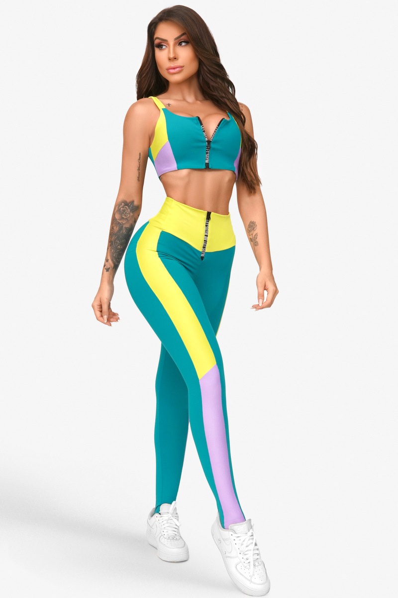 Lets Gym - Jade Green Rainbow Leggings - 2004JD