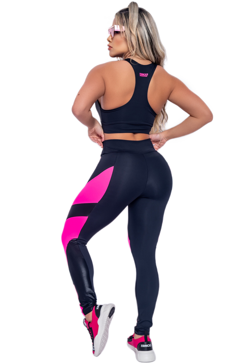 Trincks - Conjunto Legging e Top Wave Preto e Pink - 