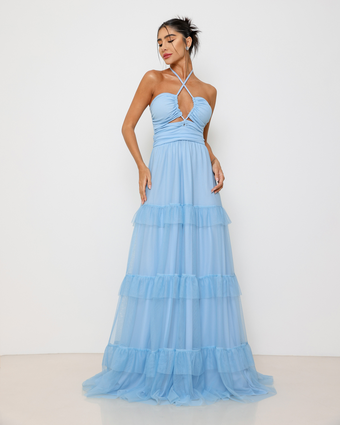 Dot Clothing - Dress Dot Clothing Long in tulle and Blue Straps - 1809AZUL