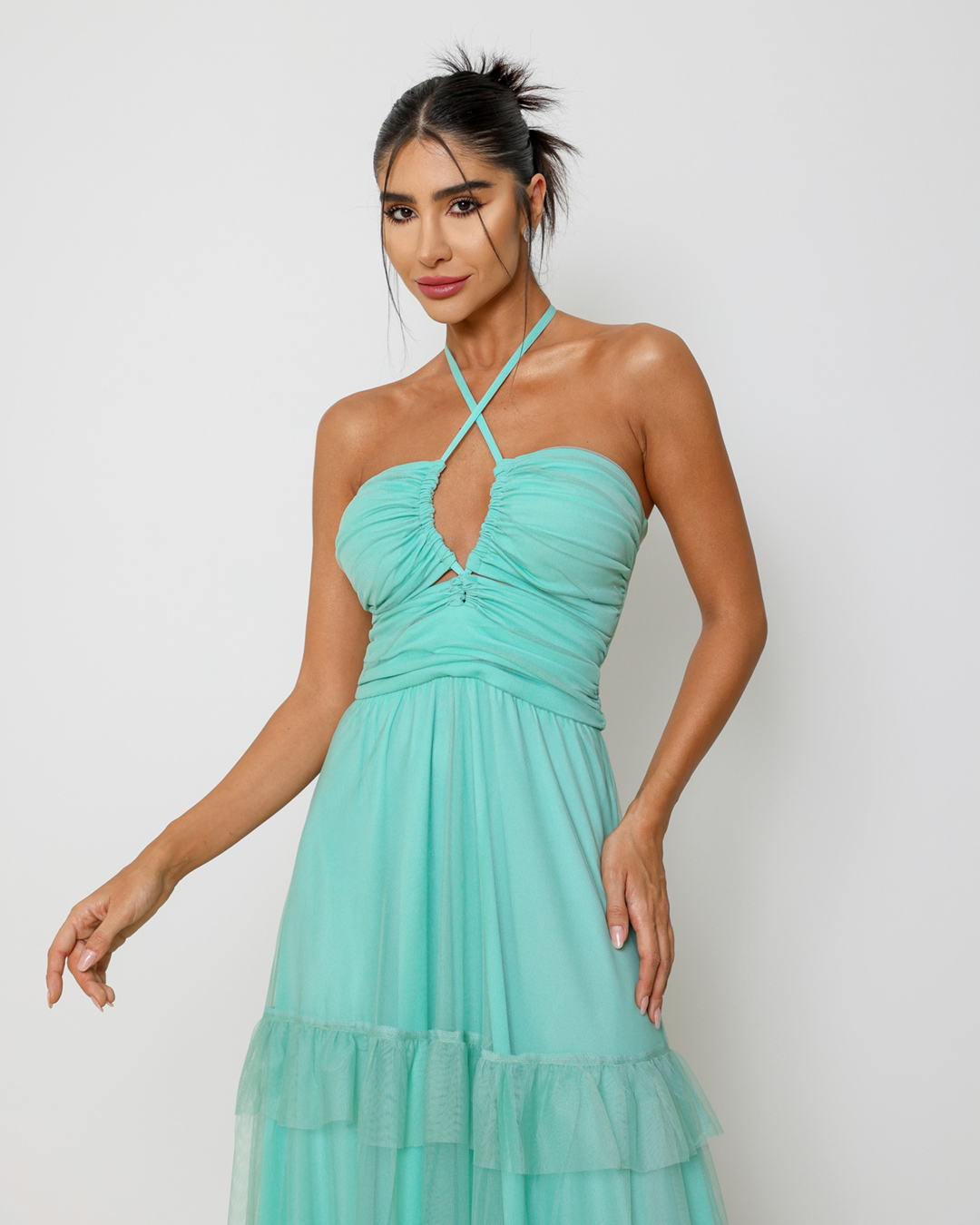 Dot Clothing - Dress Dot Clothing Long in tulle and Green Strips - 1809VERDE