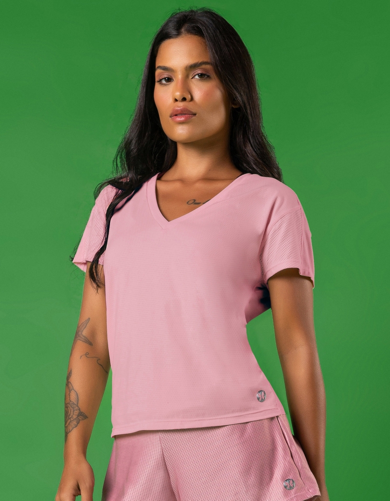 Vestem - Blusa Dry Fit Manga Curta Cream Rosa Callas - BMC663.V24.C0281