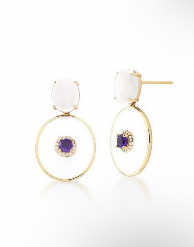 Mikabe - White Enamelled Oval Earring - MK1629