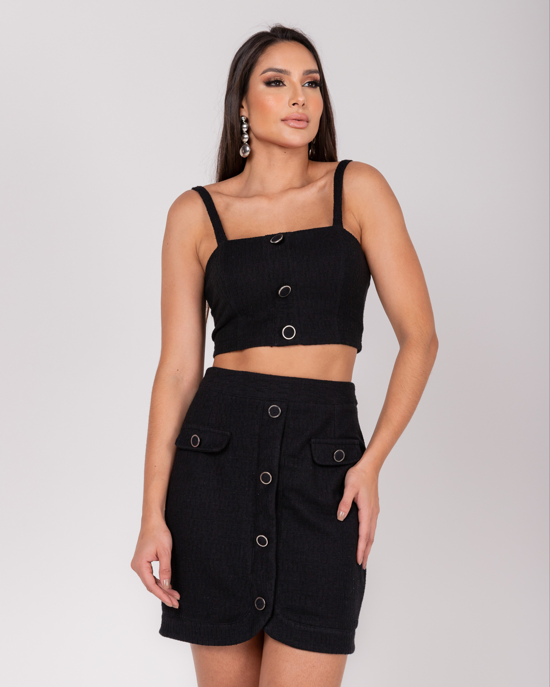 Miss Misses - Cropped Miss Misses Top Tweed Black Button - 54059001