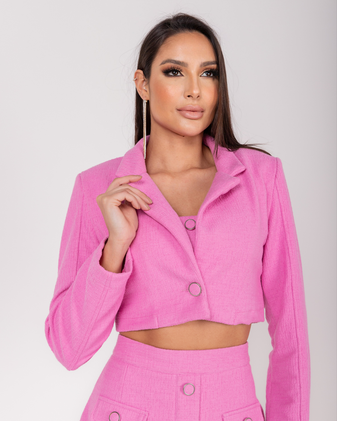 Miss Misses - Jacket Miss Misses Cropped Pink Tweed Button - 54057060