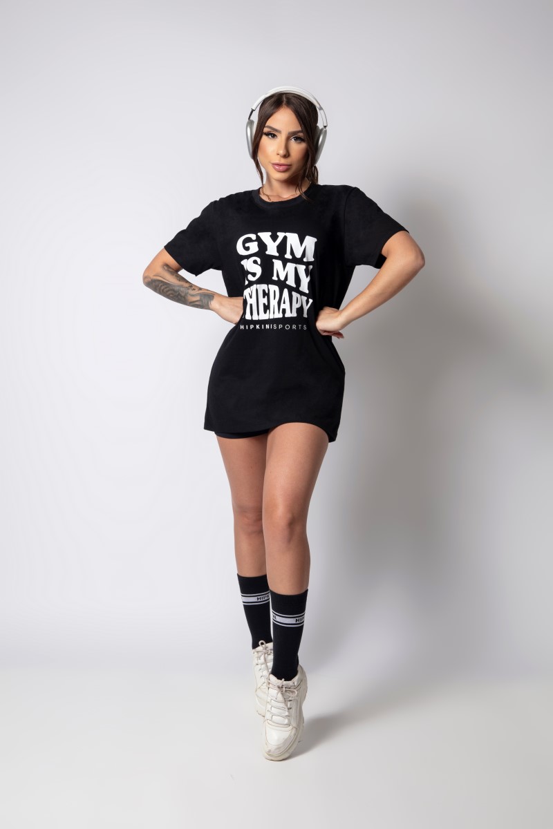 Hipkini - Camisetão Athletic Preto com Silk Gym Is My Therapy - 33330127