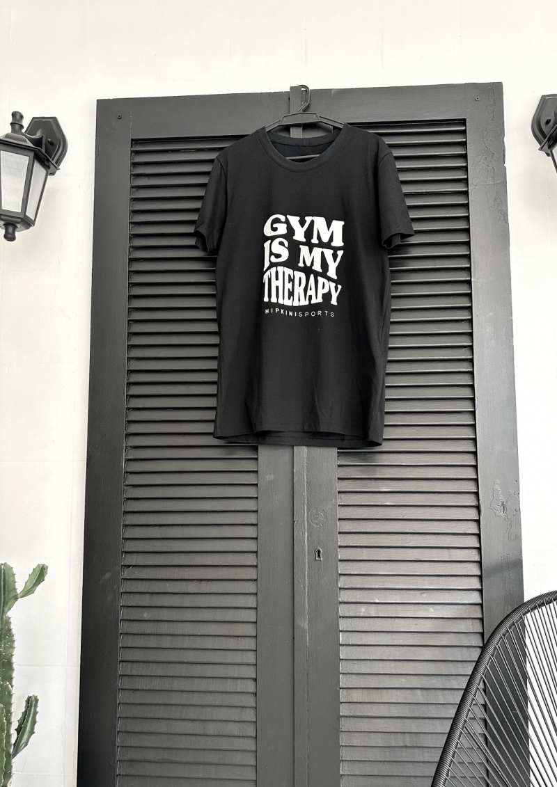 Hipkini - Large Black Athletic T-Shirt with Silk Gym Is My Therapy - 33330127