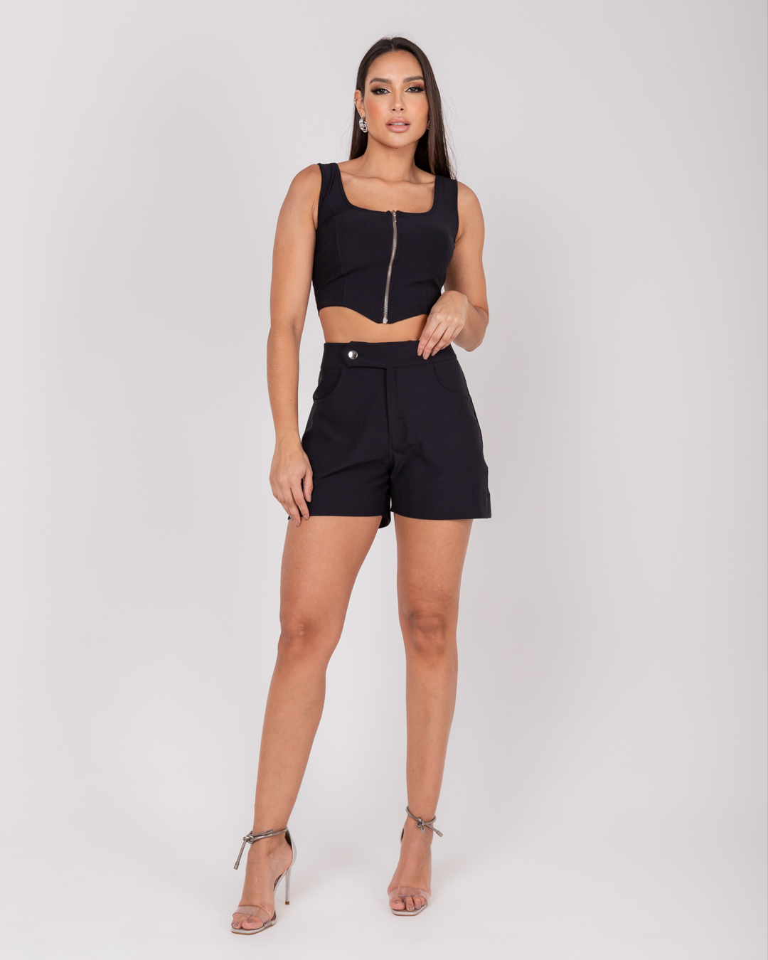 Miss Misses - Cropped Miss Misses Com Ziper Frente Preto - 54049001