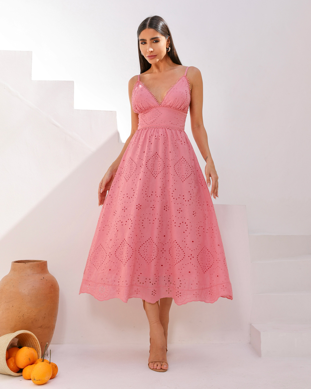 Dot Clothing - Vestido Dot Clothing Midi Laise Pink - 1894ROSA