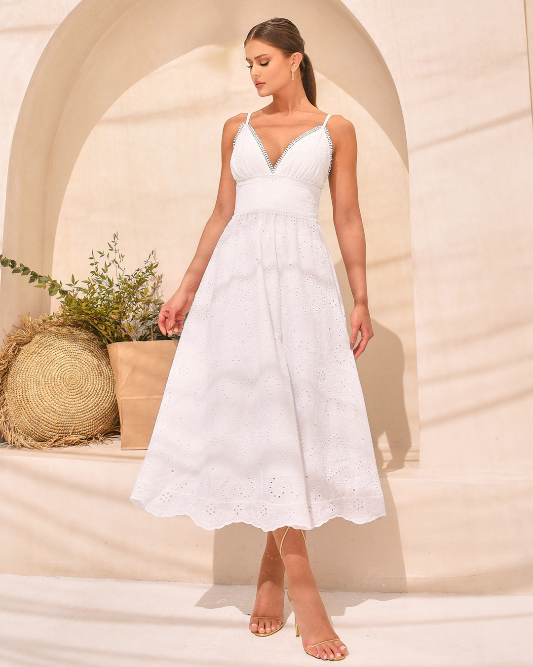 Dot Clothing - Vestido Dot Clothing Midi Laise Branco - 1894BRANCO