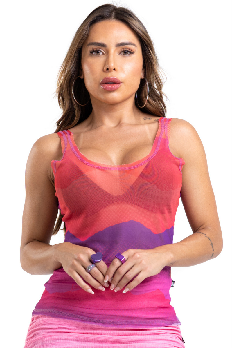 Labellamafia - Labellamafia Printed Tank Top and Tank Shirt Set - 27032