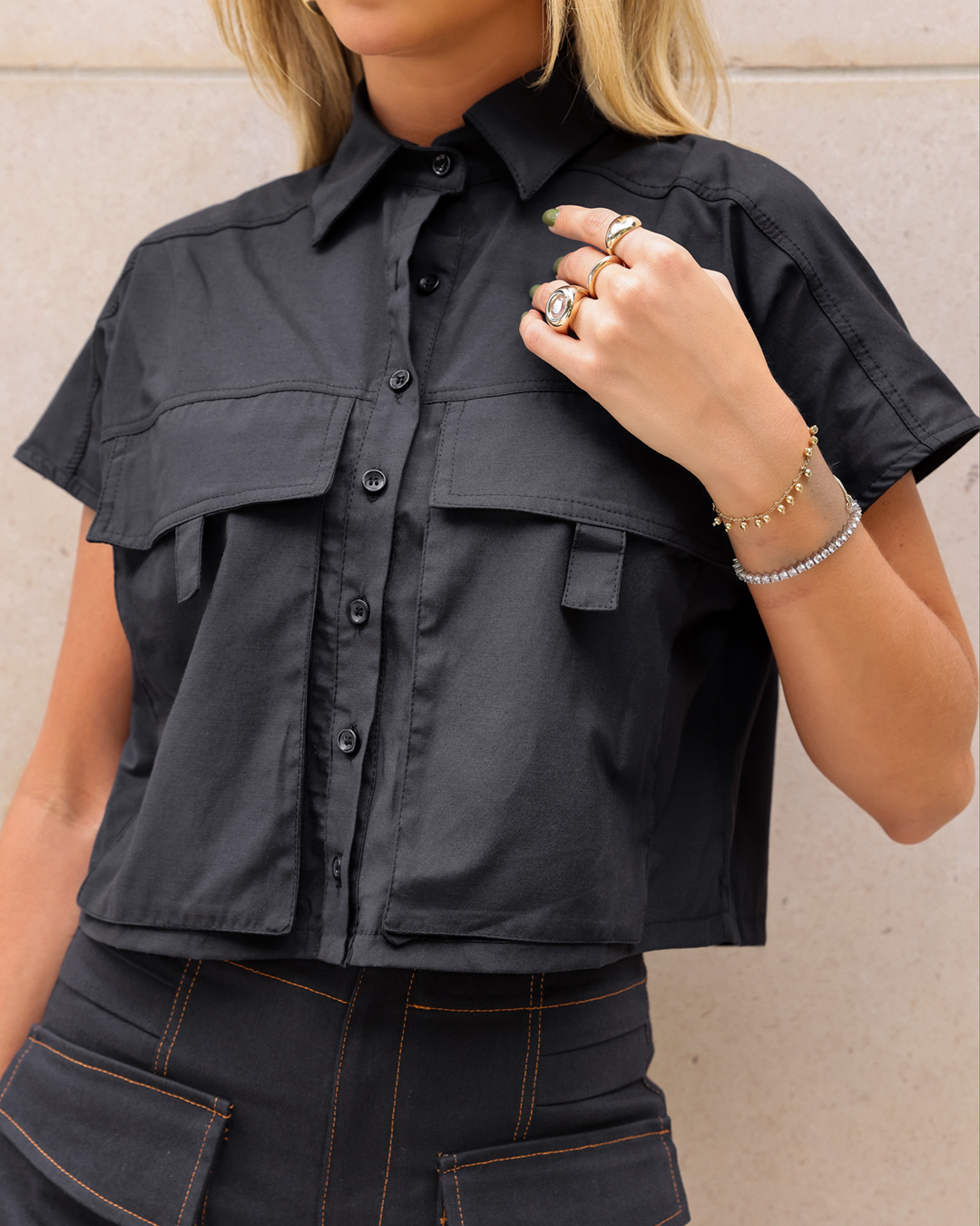 Dot Clothing - Cropped Dot Clothing Shirt Pockets Black - 2037PRETO