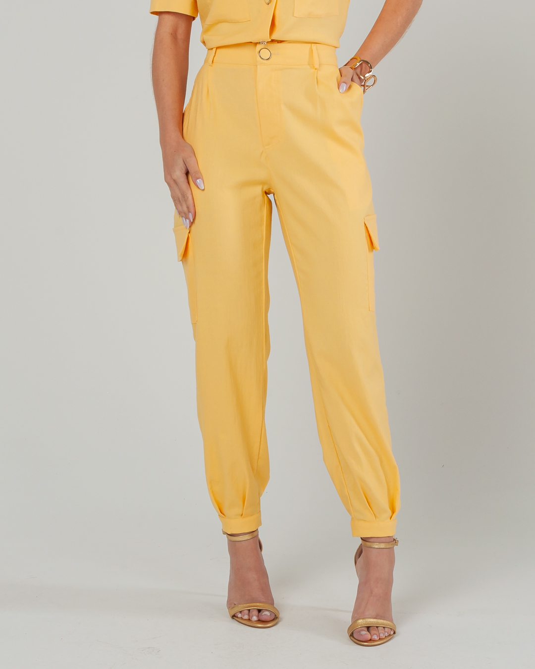 Miss Misses - Calça Miss Misses Com Bolsos Nas Laterais Amarelo - 54080003