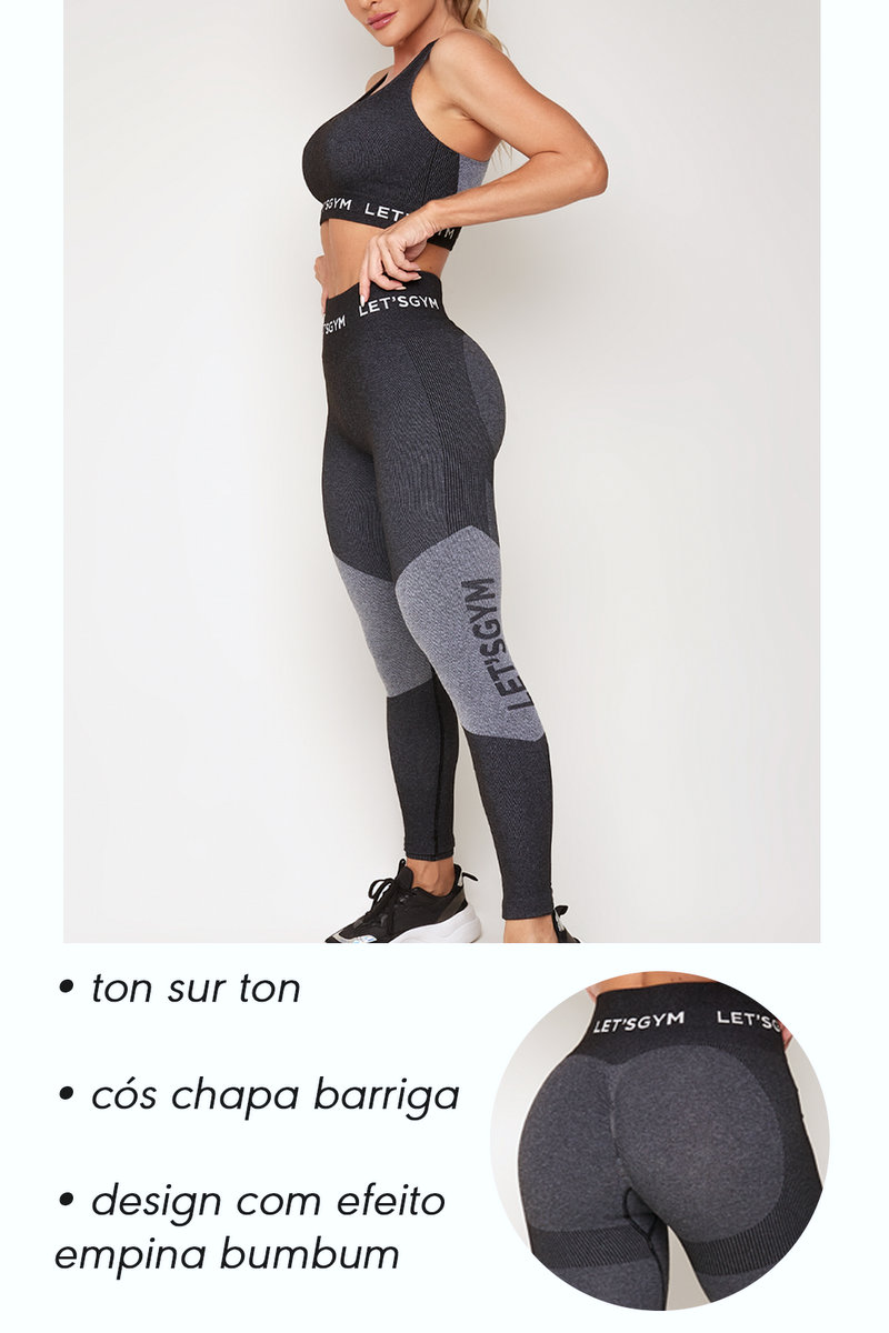 Lets Gym - Legging Seamless Super Power Mescla Escuro - 2161ME