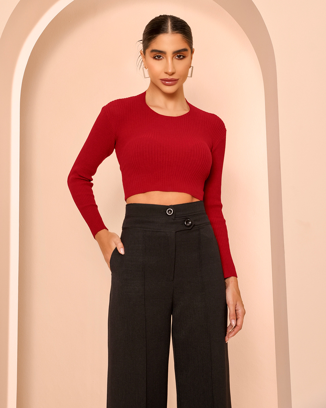 Dot Clothing - Blusa Cropped Dot Clothing Manga Longa Bordo - T176BORDO