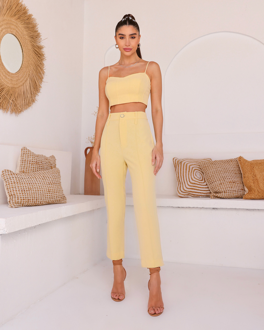 Dot Clothing - Conjunto Dot Clothing Cropped e Calça Amarelo - 2075AMARELO